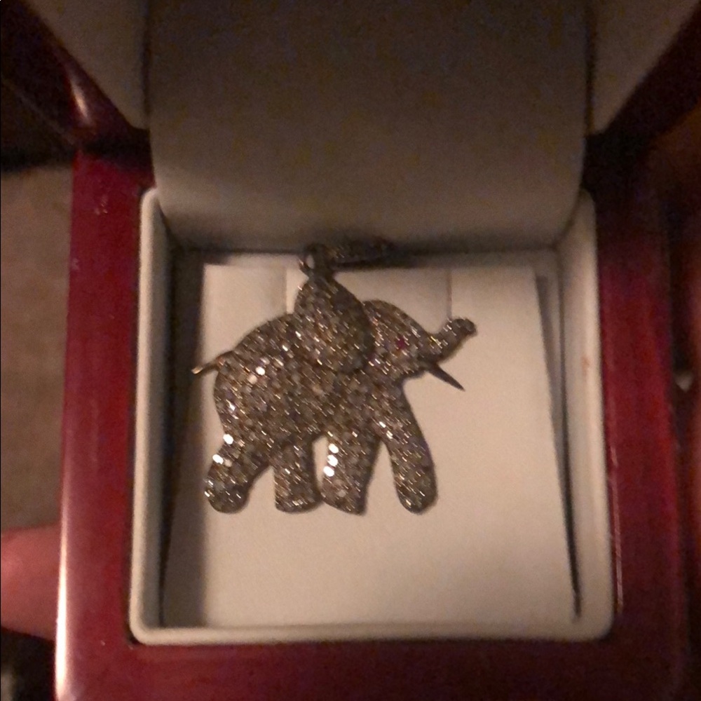 Elephant Sterling Silver 925 Diamond Sparkling Elephant Pendant